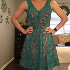 Gianni Bini teal blue and pink dress a-line